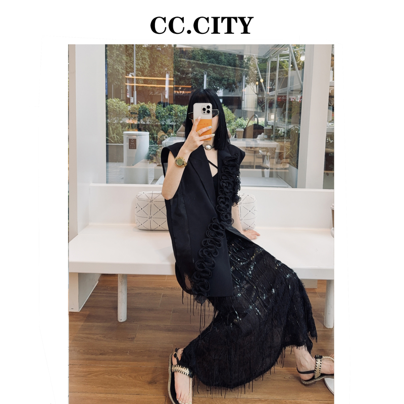 【蔡丽丽 & 添羽 】时尚洋气重工个性气质流苏鱼尾裙6x772