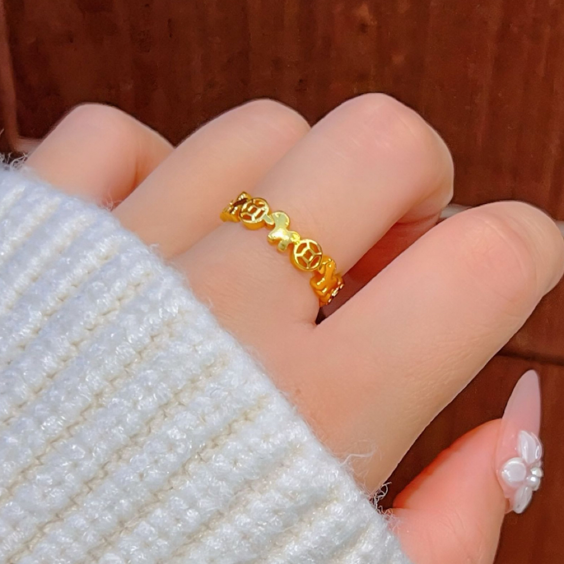 铜合金戒指 精工版镂空招财马上有钱女士指环戒指可调节