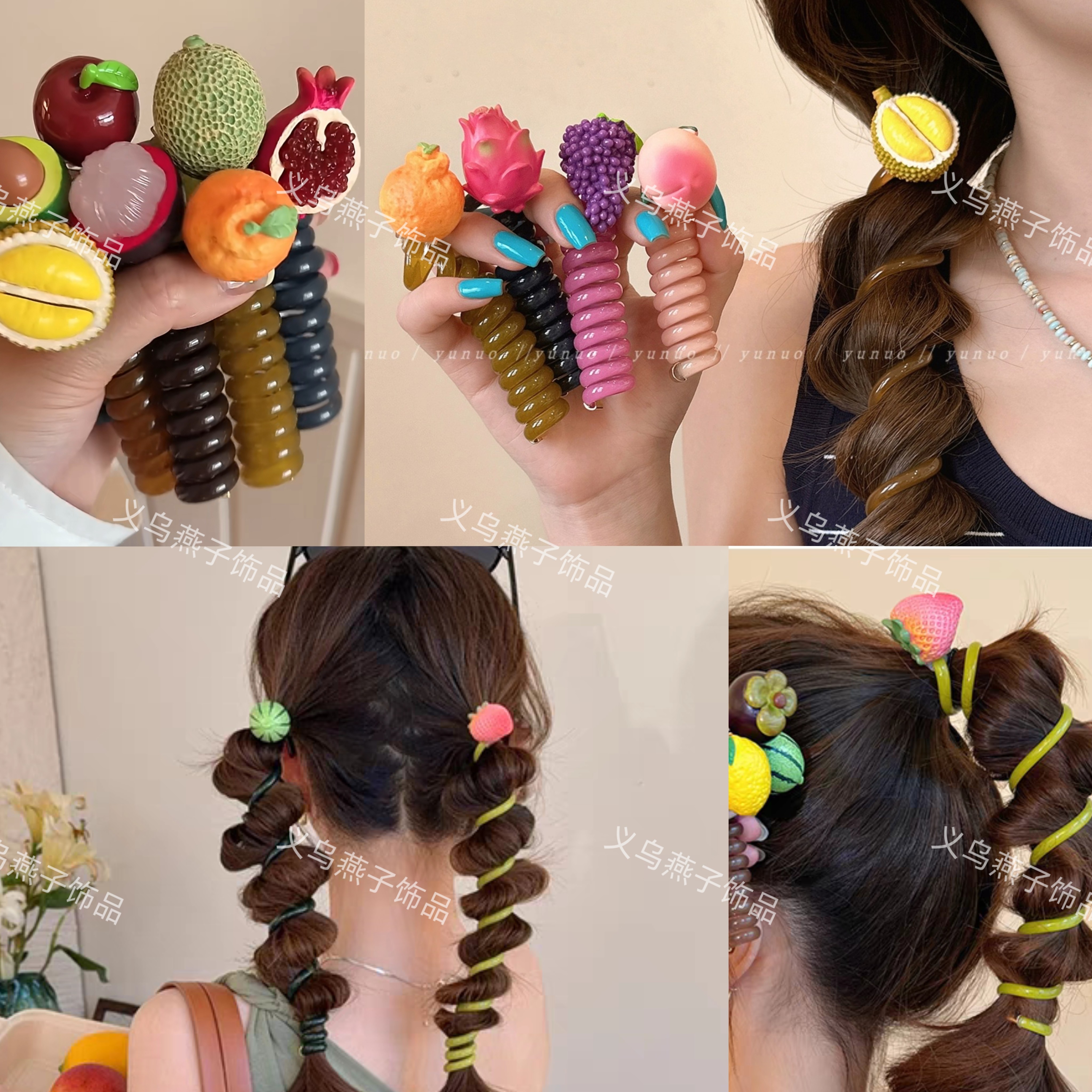 夏季可爱水果电话线发圈泡泡辫编发神器不伤发皮筋女扎头发绳发饰