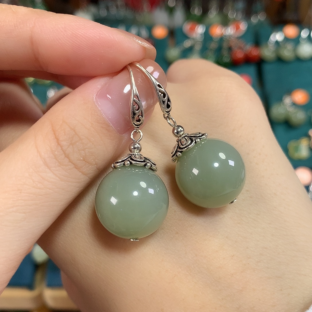 和田玉银S925镶嵌耳饰卡16mm左右