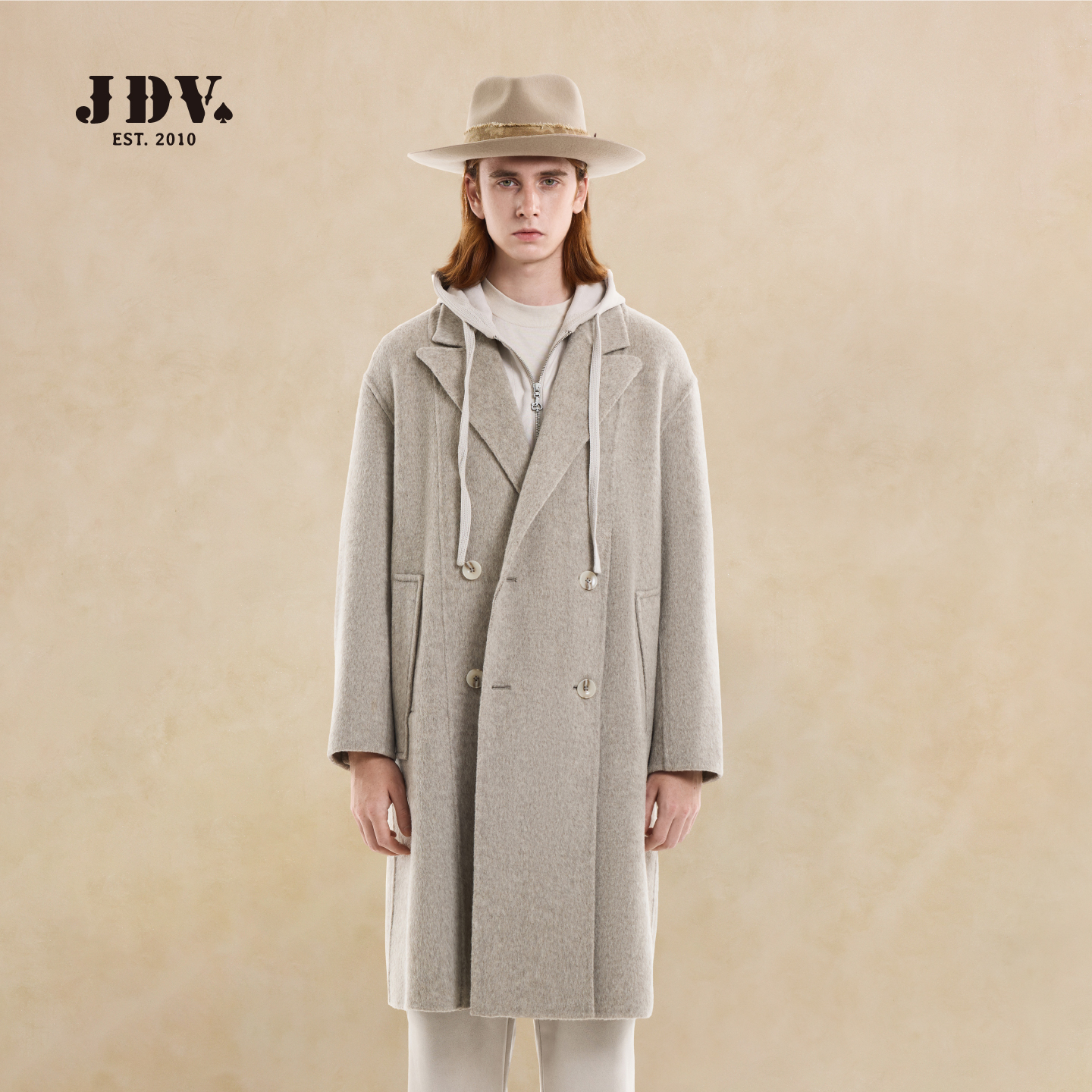 J.D.V秋冬新款男士老钱风绵羊毛厚款翻领中长款毛呢外套WCO5106