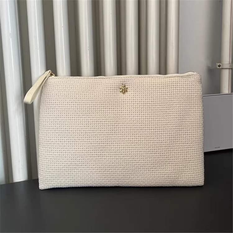 Guerlain/娇兰新款米白色编织化妆包大容量便携手拎收纳包手拿包