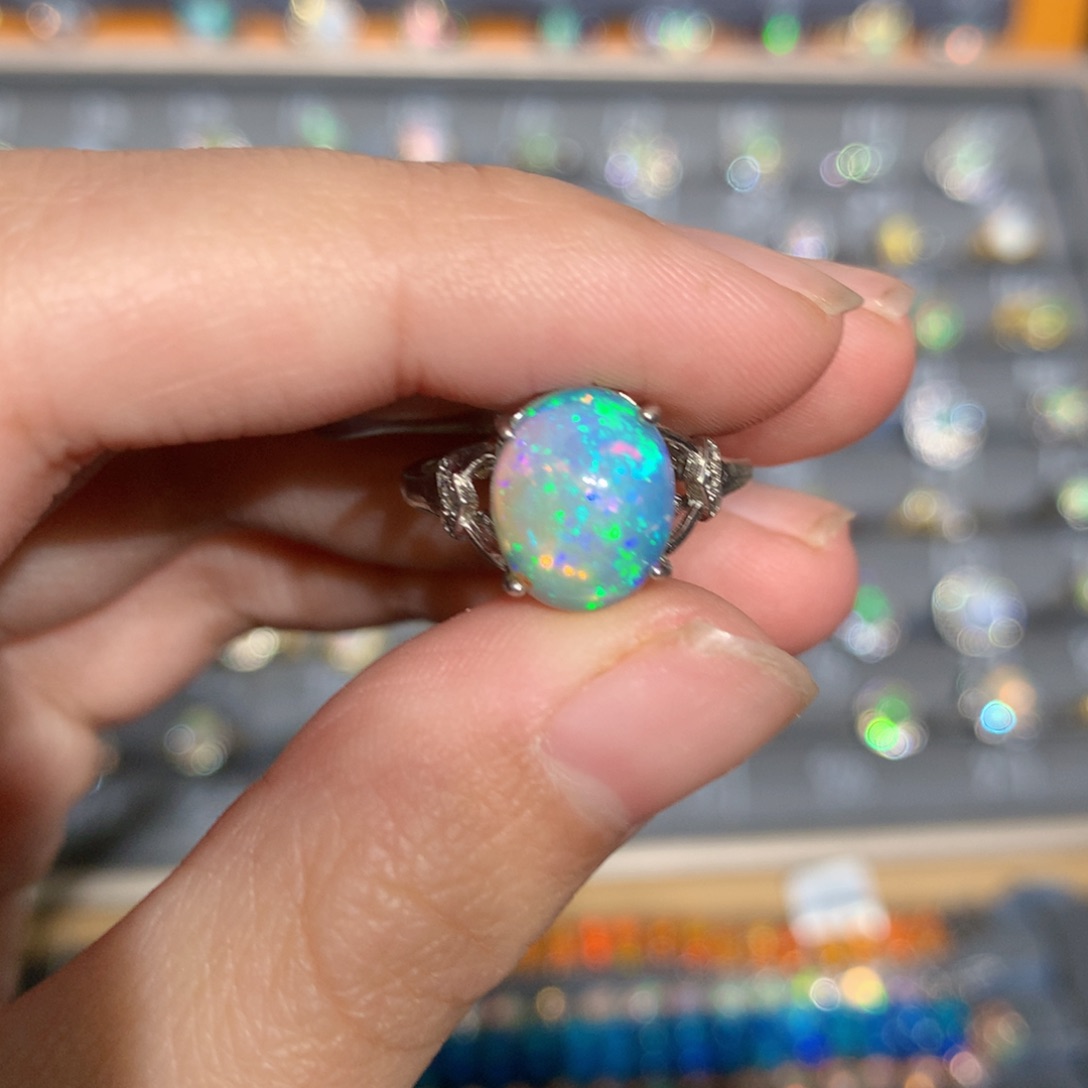 银S925镶嵌欧泊欧泊戒指y