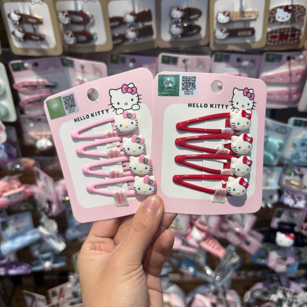 正版kt红色粉色经典四连拜拜夹