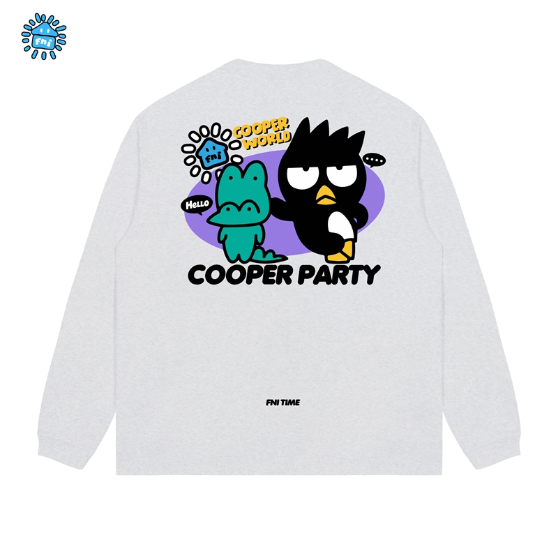 FNIcooper（酷炫黑鸭）趣味卡通重磅纯棉长袖男女情侣T恤秋宽松发泡