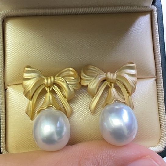 海水珍珠银S925镶嵌耳饰