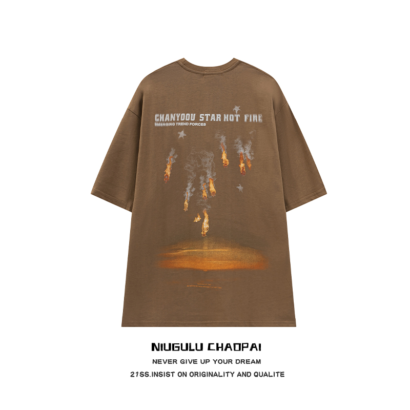 NIUGULU.23SS潮牌时尚创意百搭陨石坠落地球印花宽松圆领短袖T恤
