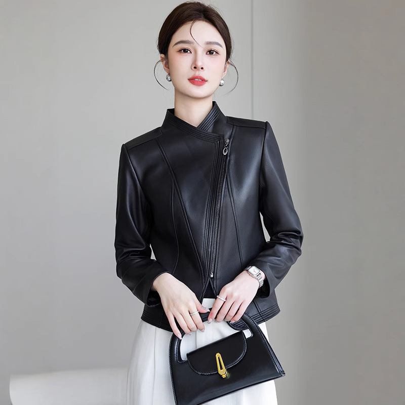 2025春季新款真皮皮衣女短装立领修身海宁机车绵羊皮夹克外套显瘦