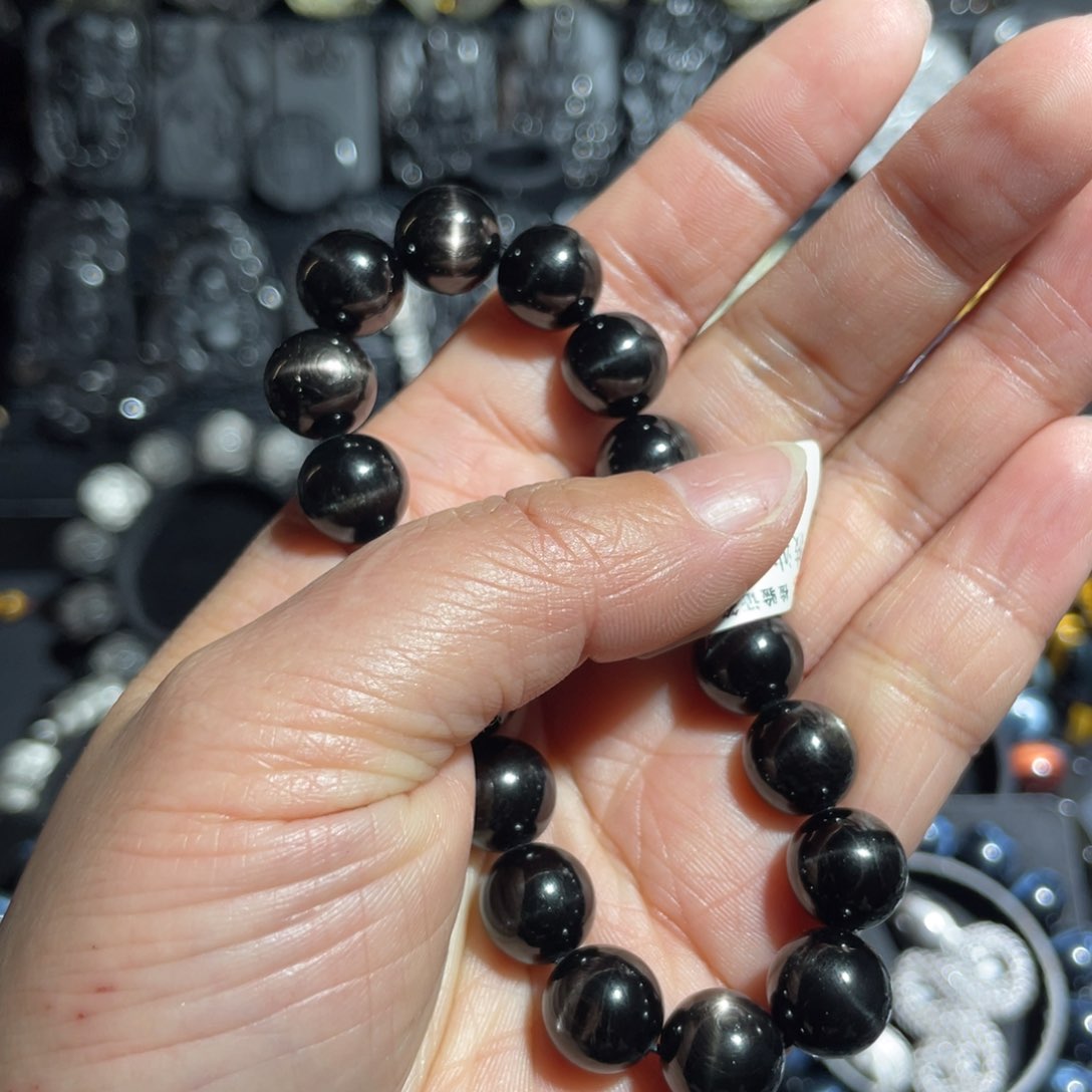 辉石手串未镶嵌黑**?金运石10mm