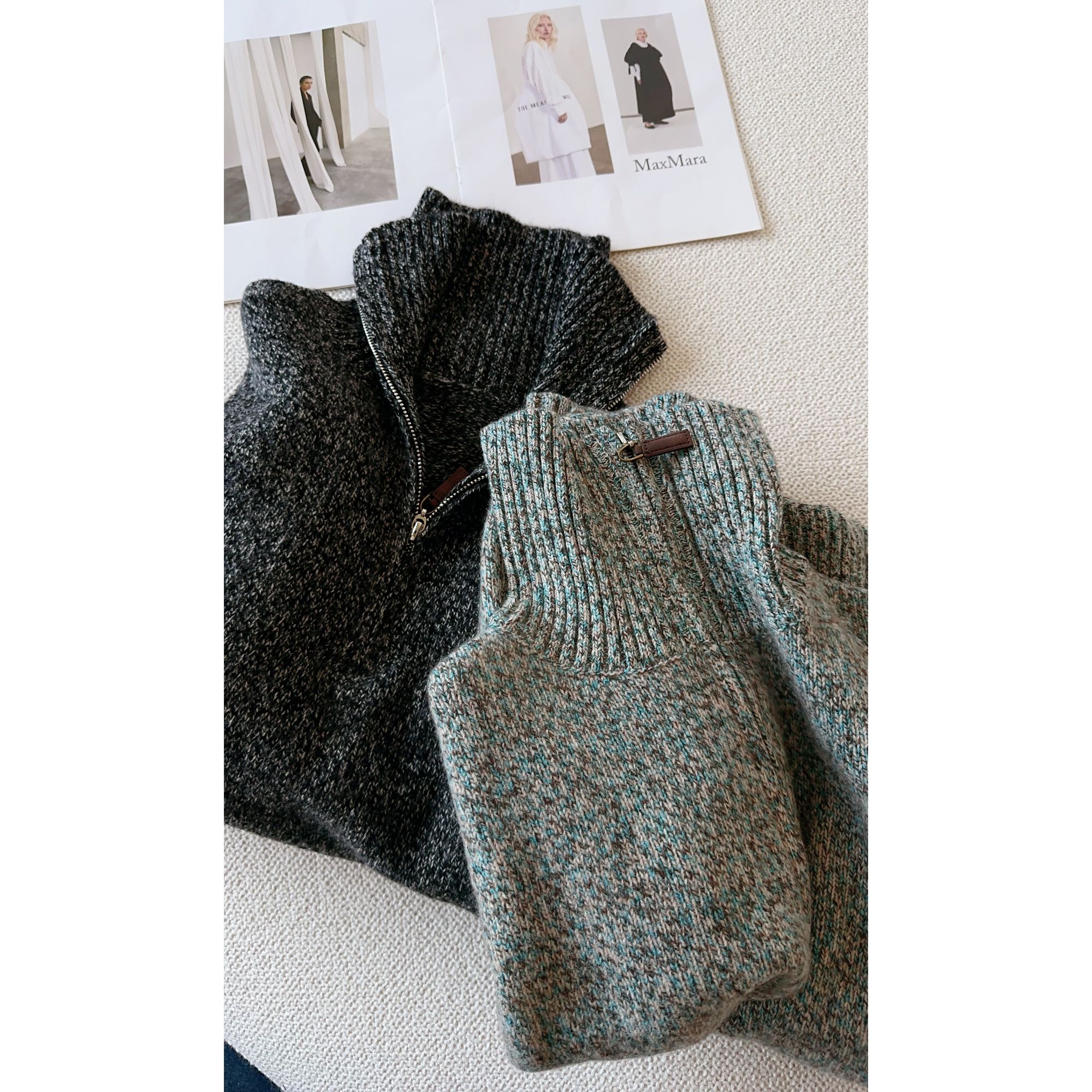 GRACE GARDEN【雪花毛衣！415g+】软糯花纱半拉链针织毛衣ZZS5K2005