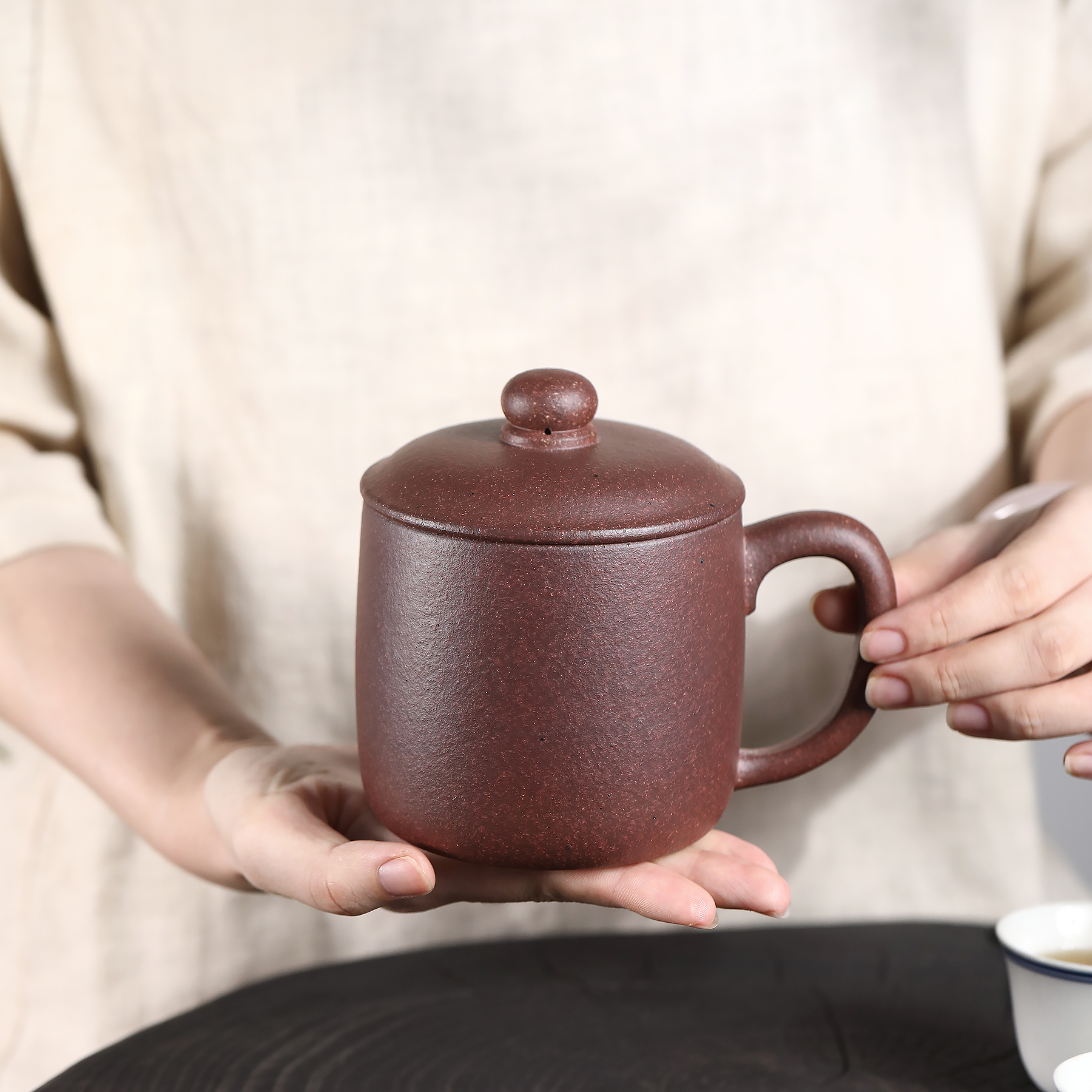 雪涓宜兴原矿紫砂紫玉金砂墩墩杯男女士泡茶盖杯