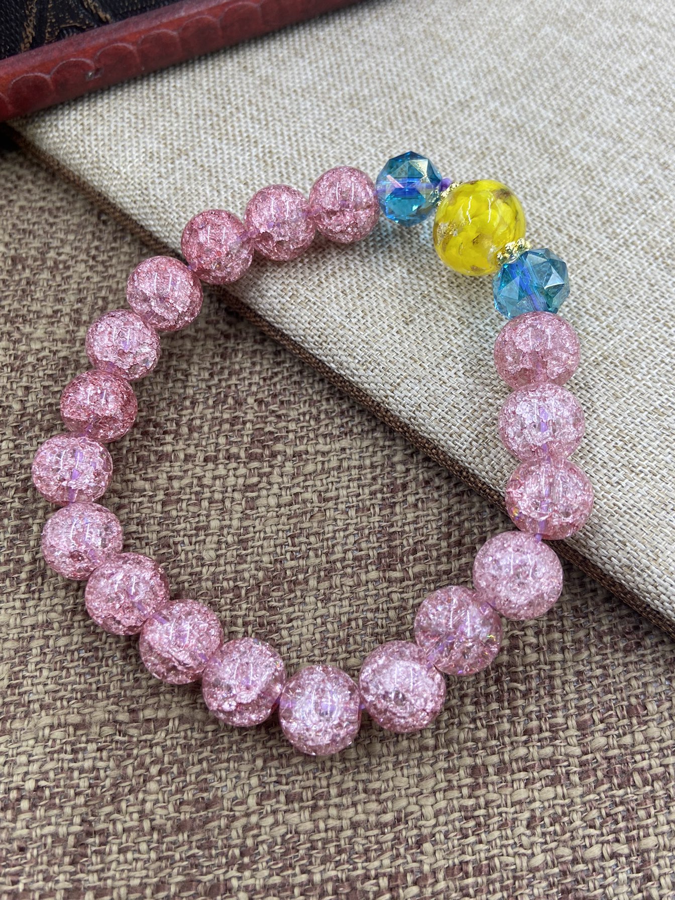 非金属珐琅手链 6026  粉红色精美圆珠手链百搭精品