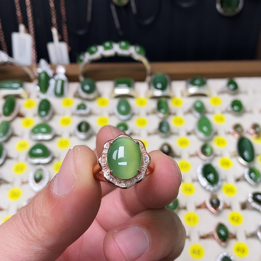 和田玉（碧玉）银S925镶嵌戒指