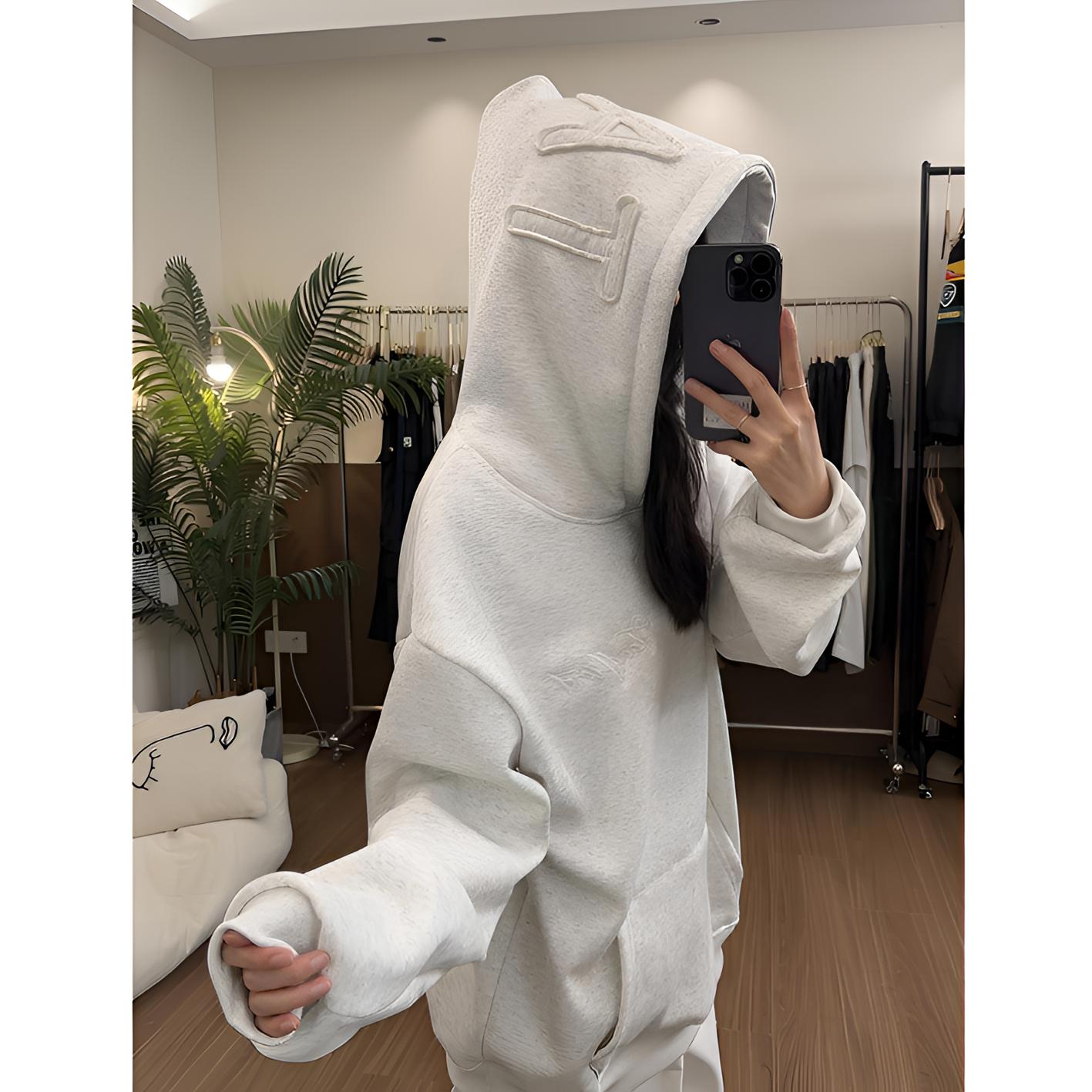 HandSeven美式大字母男女同款高街春秋宽松情侣潮牌连帽卫衣