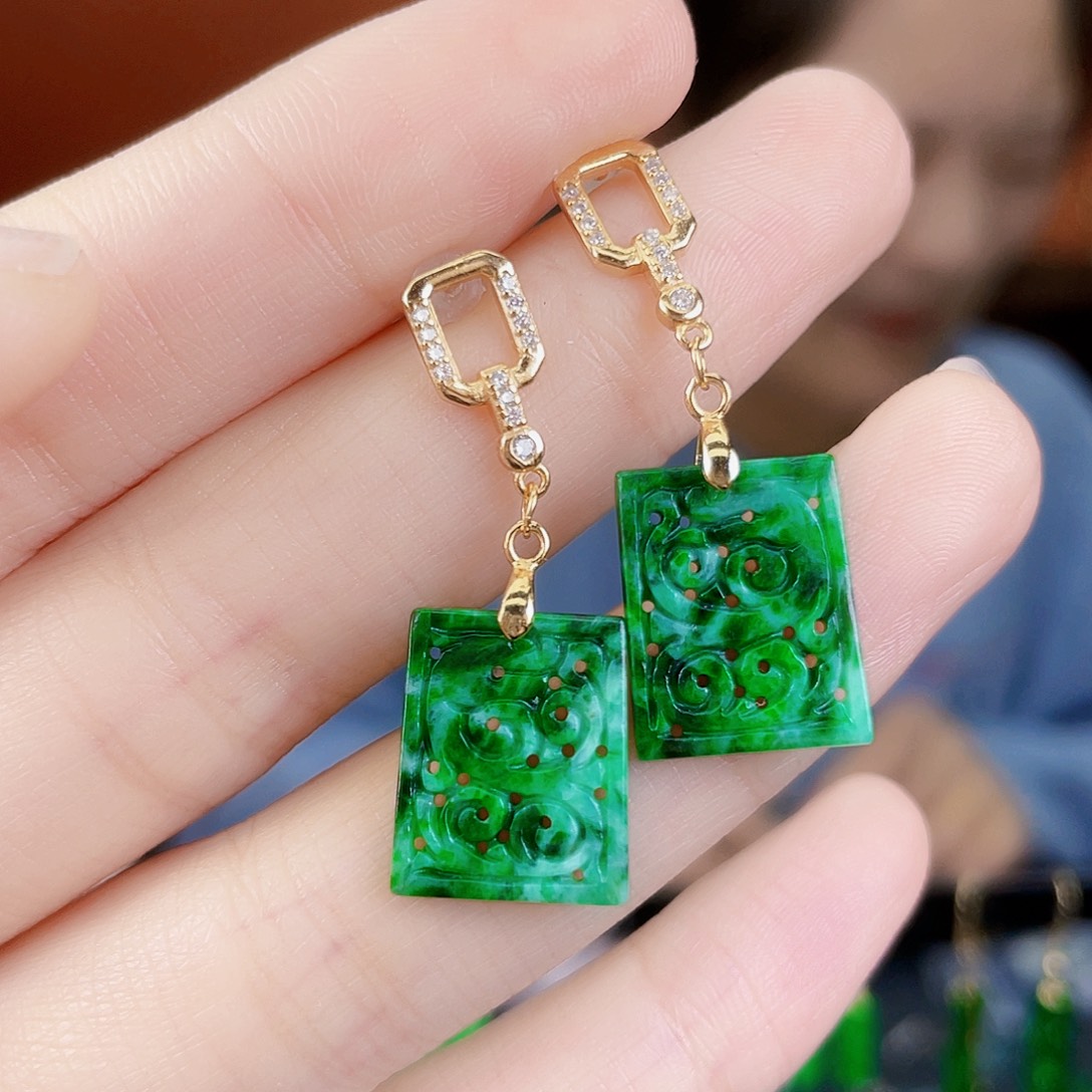 翡翠银S925镶嵌耳饰