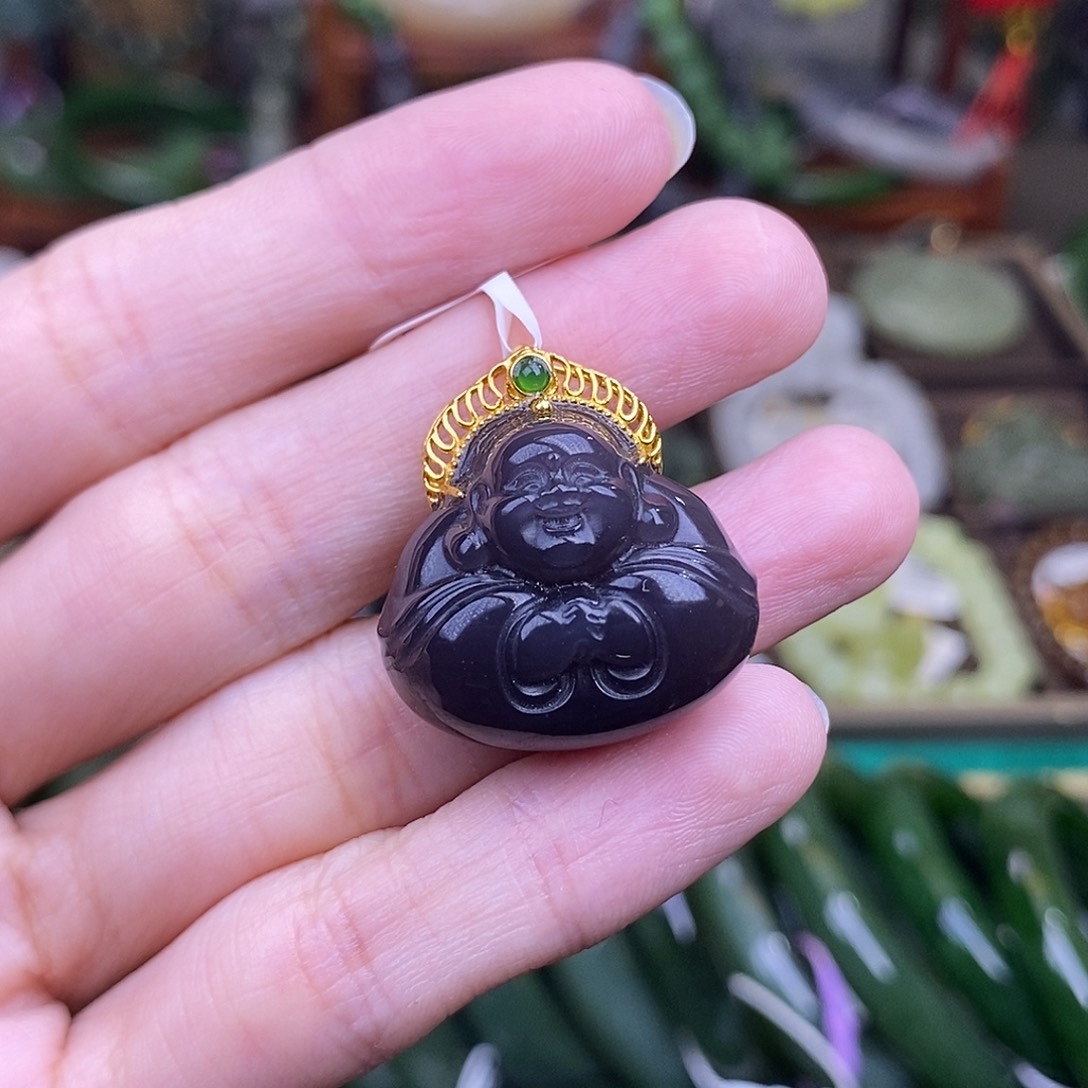 和田玉烟紫金镶帝王紫佛公吊坠未镶嵌