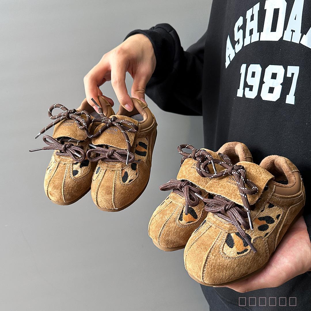 2025秋冬季新款儿童真皮博肯鞋韩版女童二棉鞋豹纹保暖加绒男童鞋