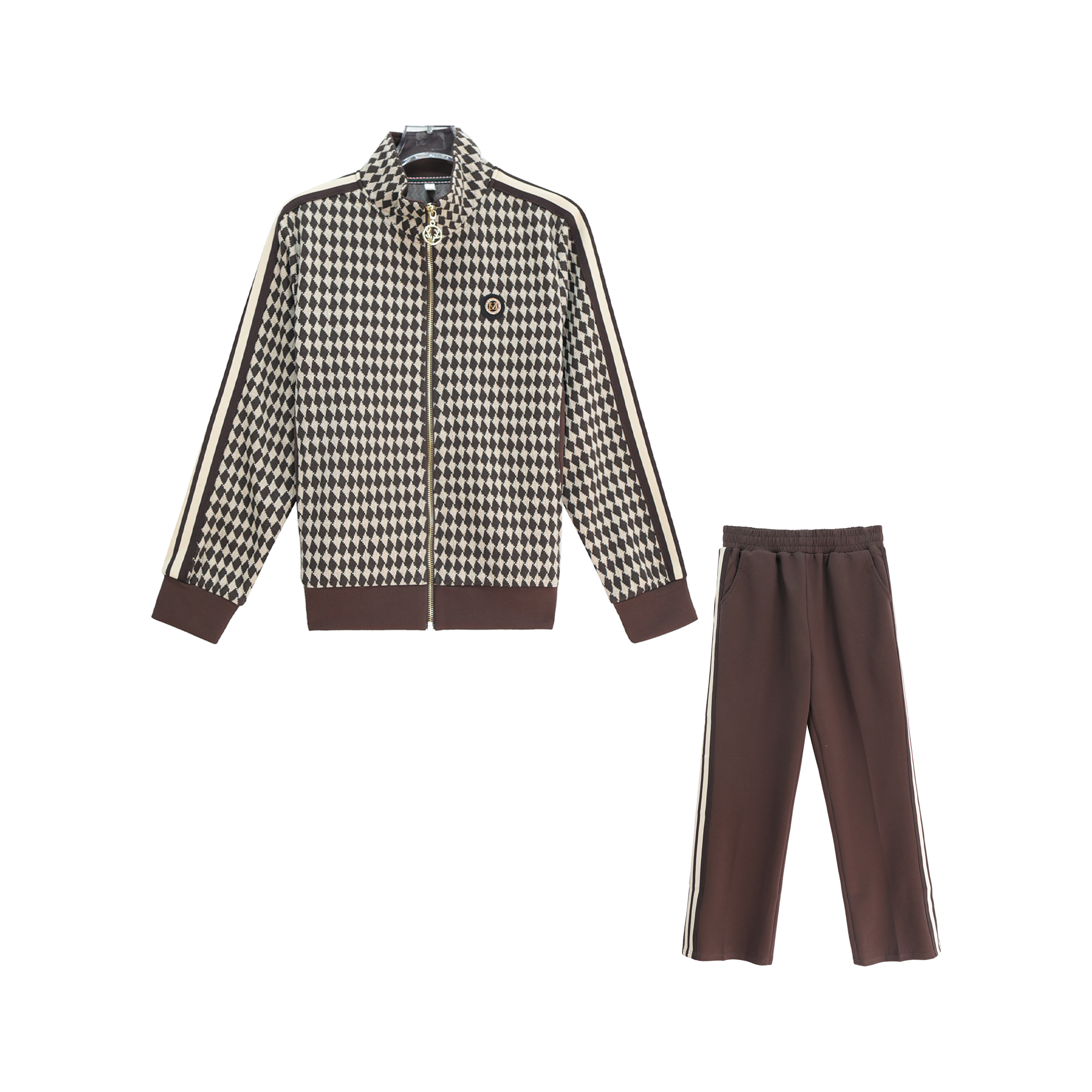 设计感格子休闲运动立领百搭外套直筒裤减龄显瘦套装S2392