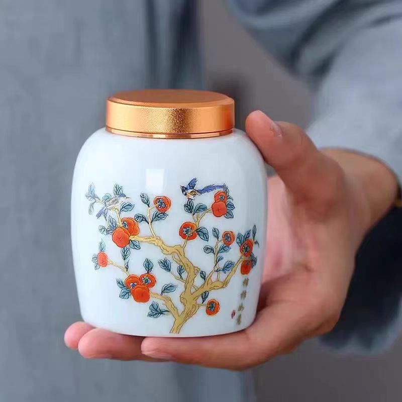 陶瓷茶叶罐柿柿如意小号茶叶罐便携C746