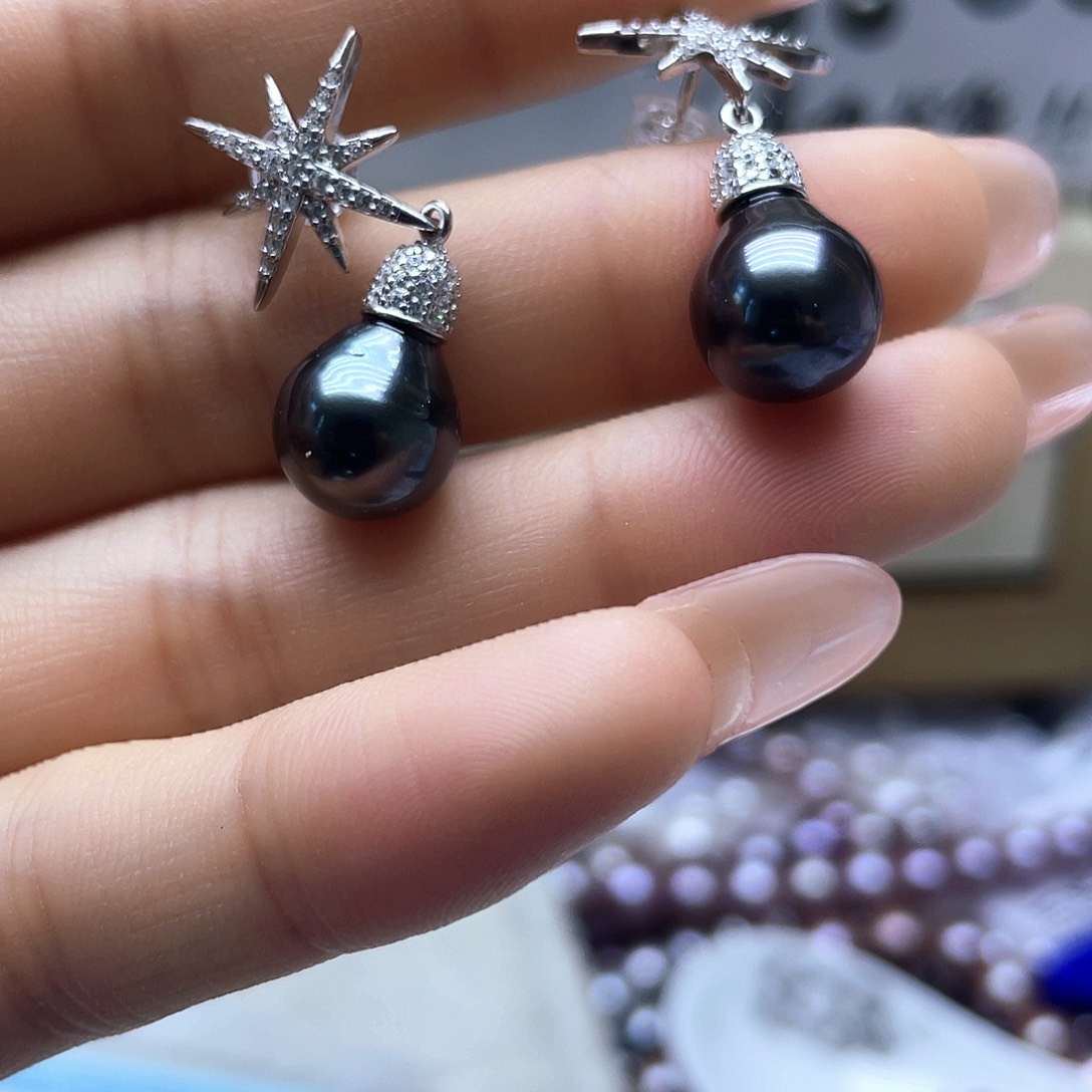 海水珍珠耳饰银S925镶嵌