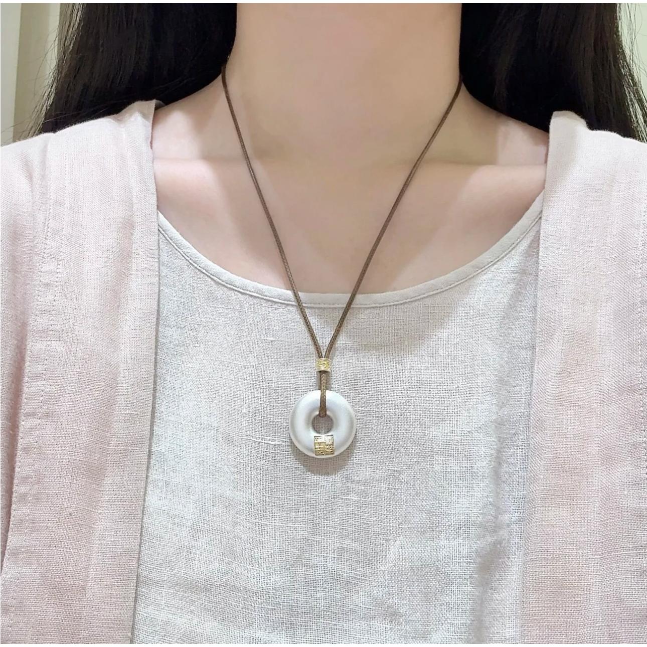 平安喜乐唐草纹描金中式无事牌平安扣长款吊坠