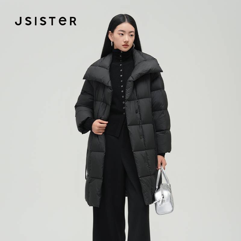 jsister 冬装新款 JS女装时尚黑色长款羽绒服 S442208051