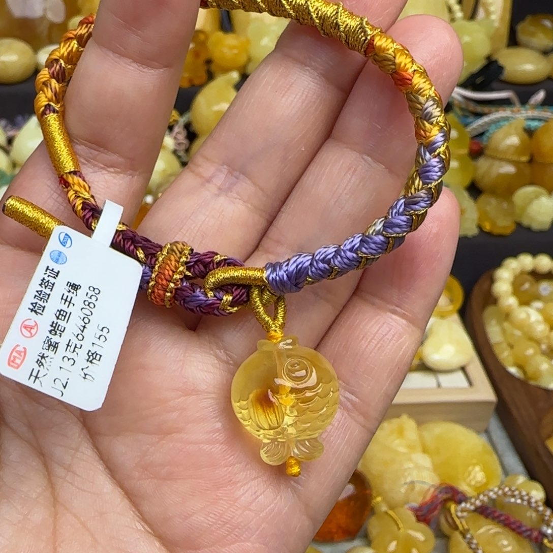 蜜蜡手绳未镶嵌天然蜜蜡小鱼手绳