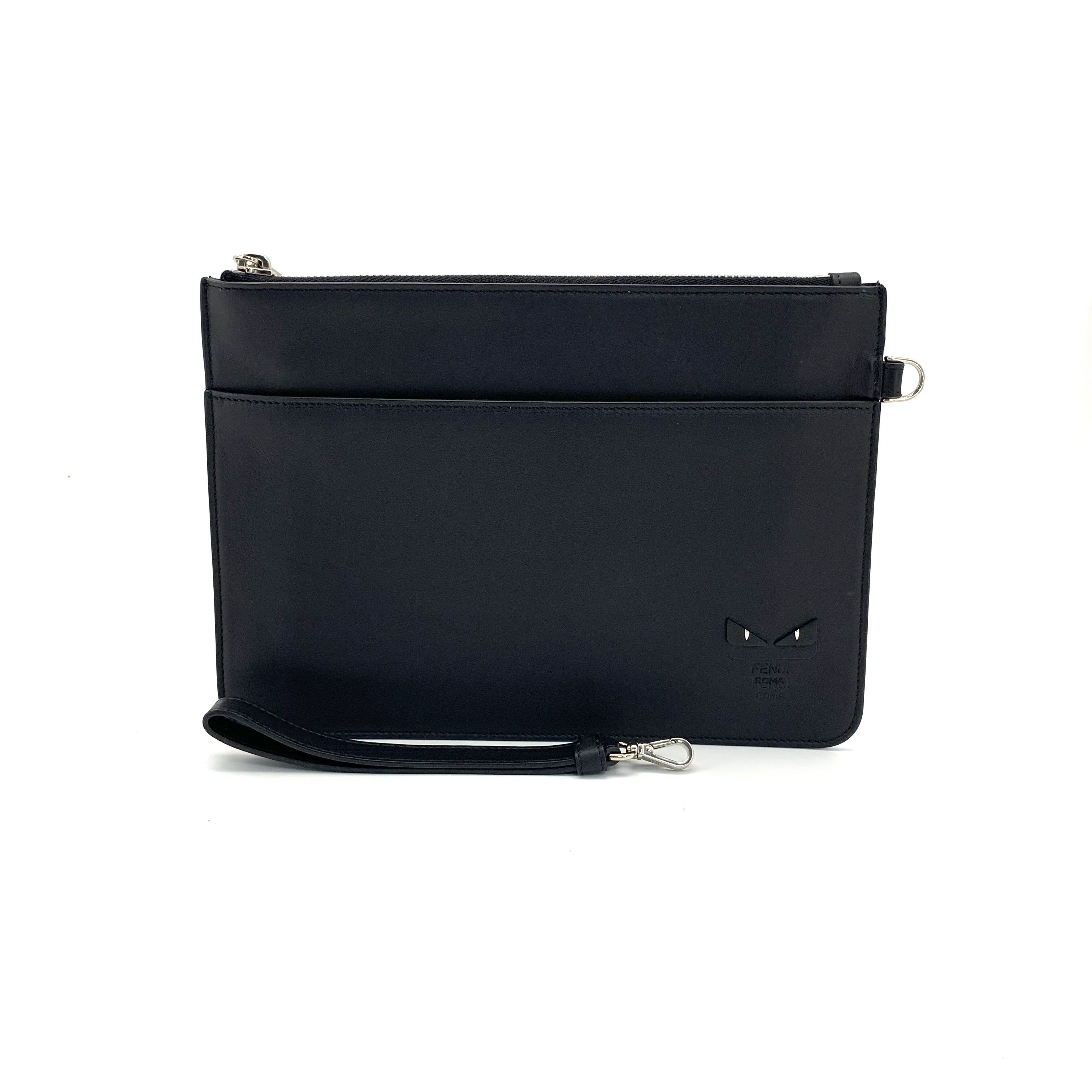 99新 FENDI/芬迪 经典黑色全皮手拿包 尺寸24/17