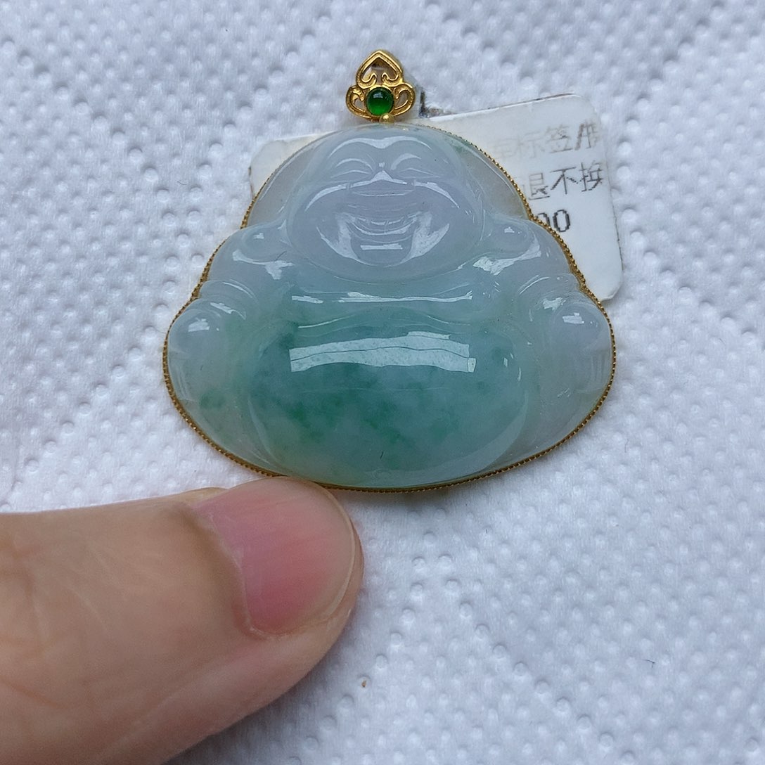 翡翠18K金镶嵌颈饰天然缅甸A货翡翠