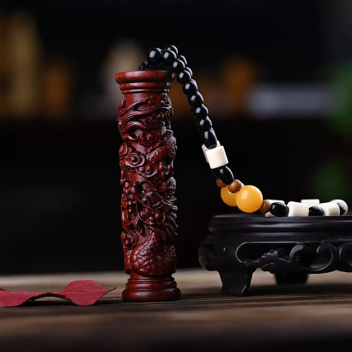 龙柱手把件血檀-无礼盒-@@SP143