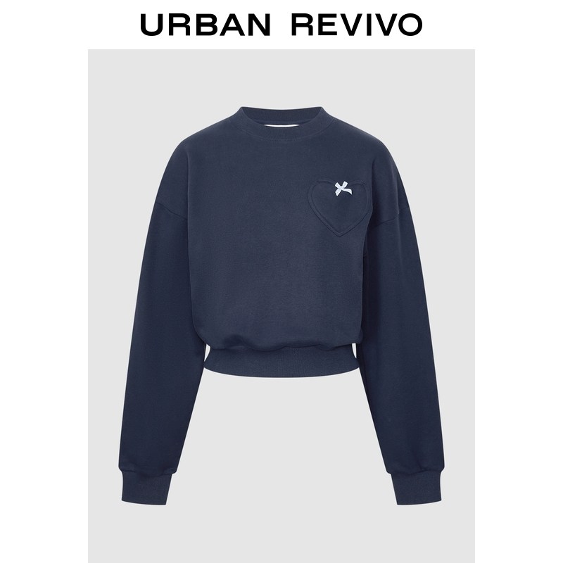 UR2026春季新款女装休闲爱心贴布蝴蝶结短款卫衣UYL460029