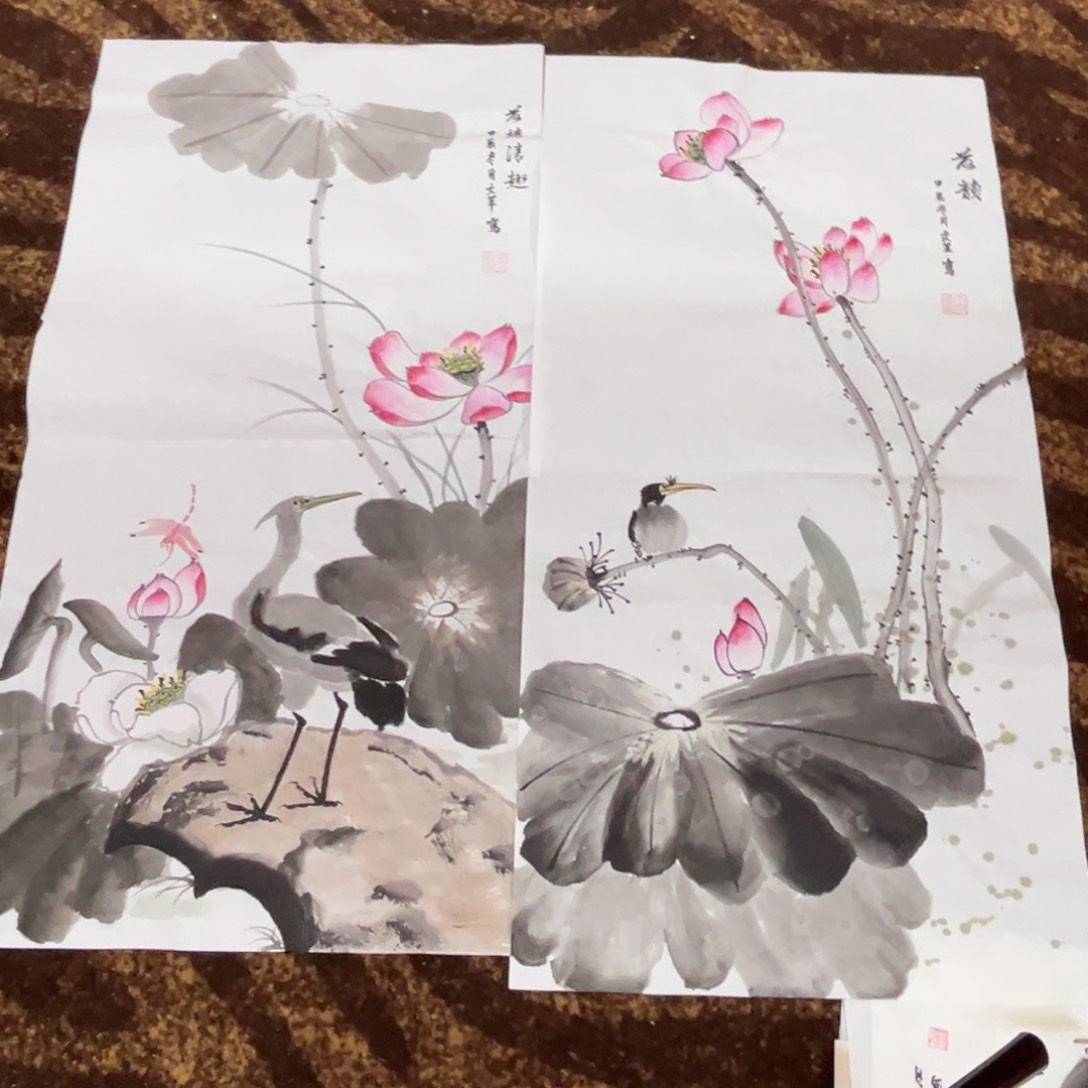 国画仝文革老师三尺两张微瑕介意慎拍