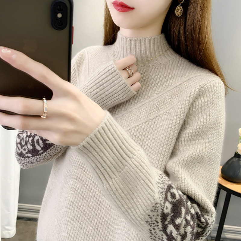 5040复古慵懒风加厚圆领毛衣女秋冬新款慵懒风宽松显瘦针织衫