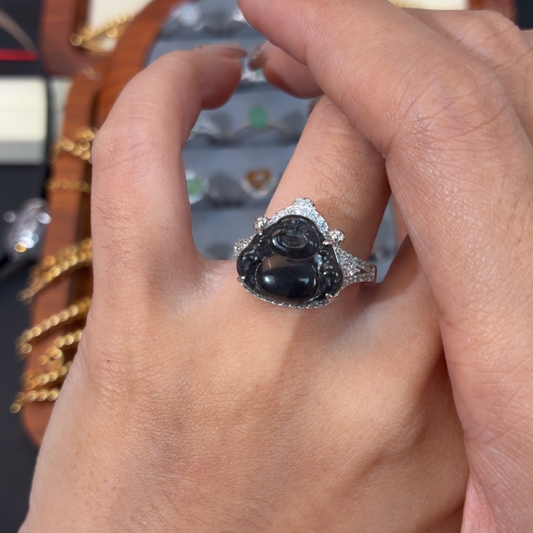 翡翠银S925镶嵌颈饰戒指