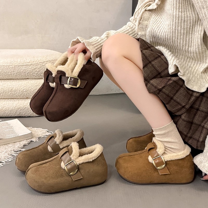 【啊泉】博肯棉鞋冬季加绒保暖2025新款时尚百搭平底休闲毛毛鞋A 