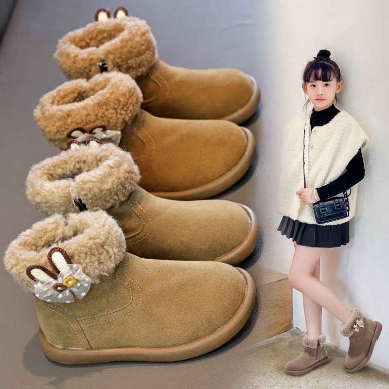 女童雪地靴2025冬季新款保暖儿童短筒靴可爱加绒加厚防滑儿童棉鞋