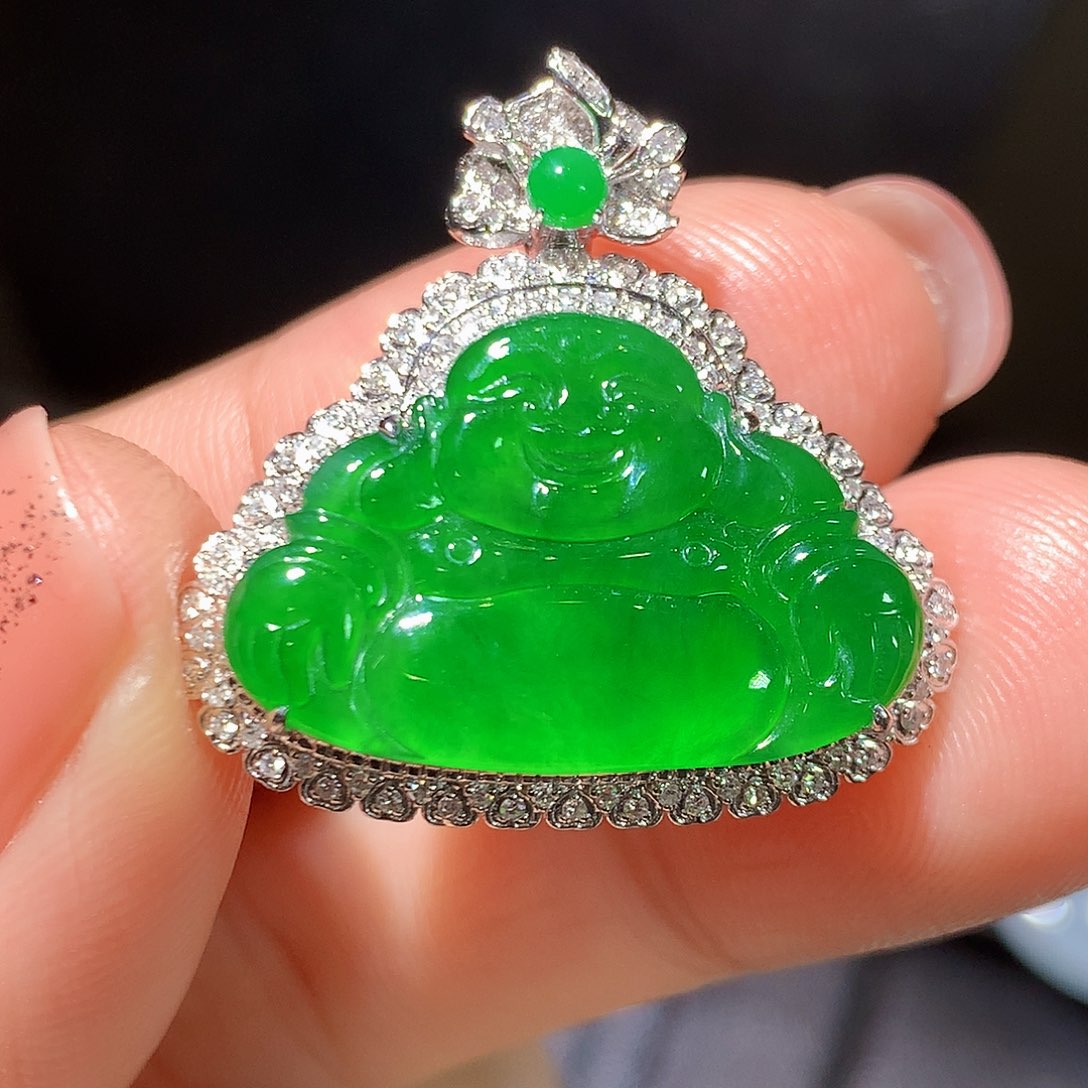 翡翠18K金镶嵌吊坠(不含链)