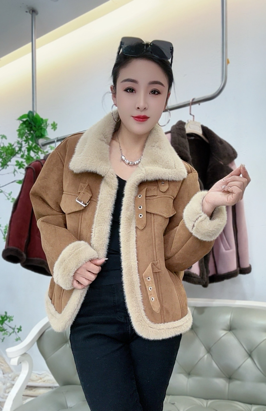 轻奢加厚保暖毛毛外套冬季新款宽松遮肉时尚百搭仿草草绒绒上衣03