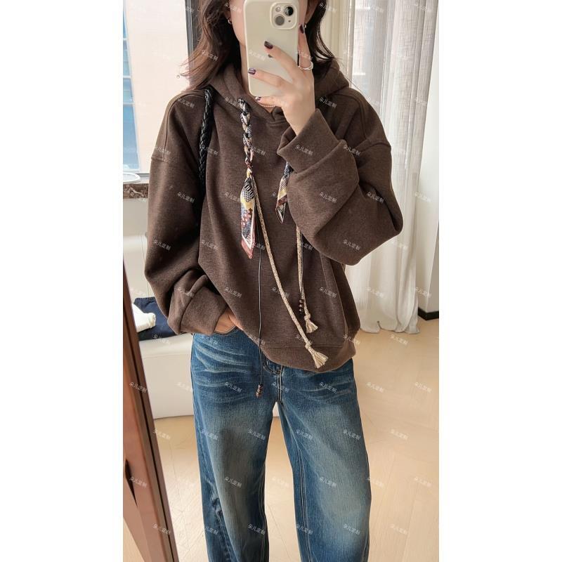 朵儿定制 【丝巾卫衣】秋冬加绒加厚连帽加绒抽绳卫衣 MB46