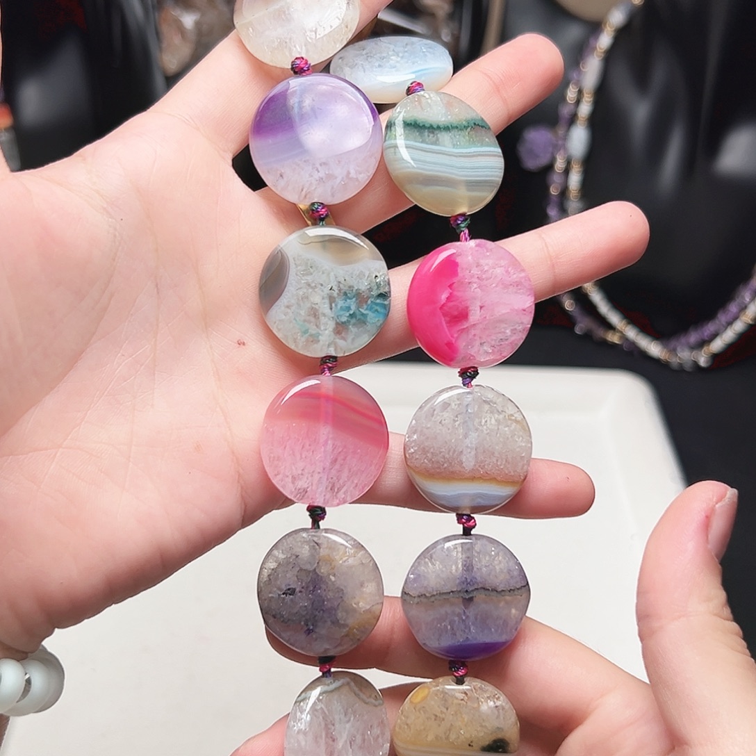 玛瑙/玉髓未镶嵌珠宝半成品c563 25m 彩色圆盘玛瑙一条