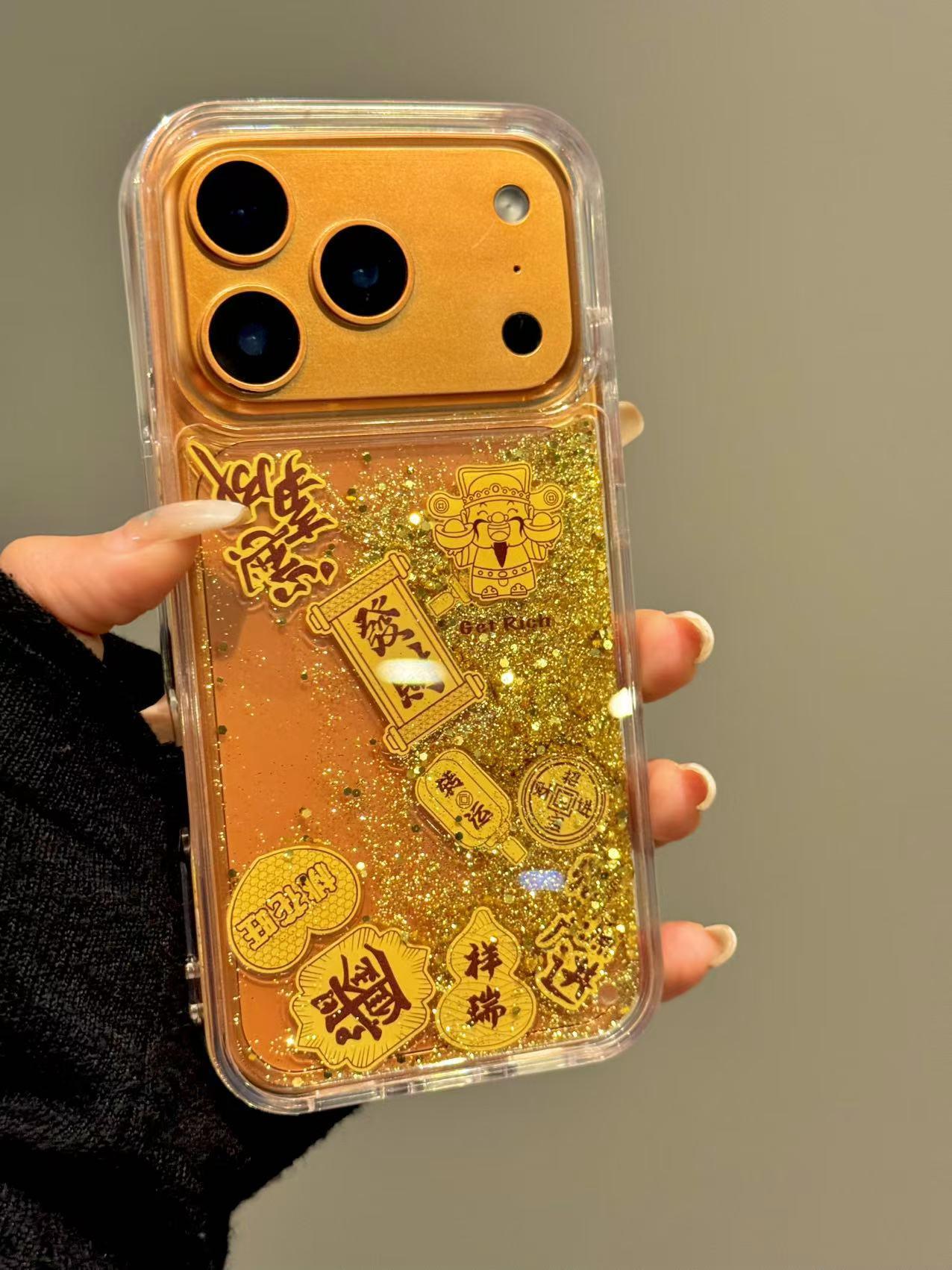 流沙金箔财源广进适用苹果17air手机壳iPhone145/6Plus女23promax