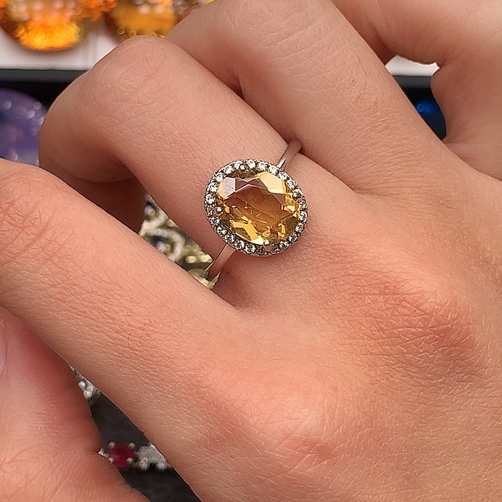 戒指黄晶银S925镶嵌