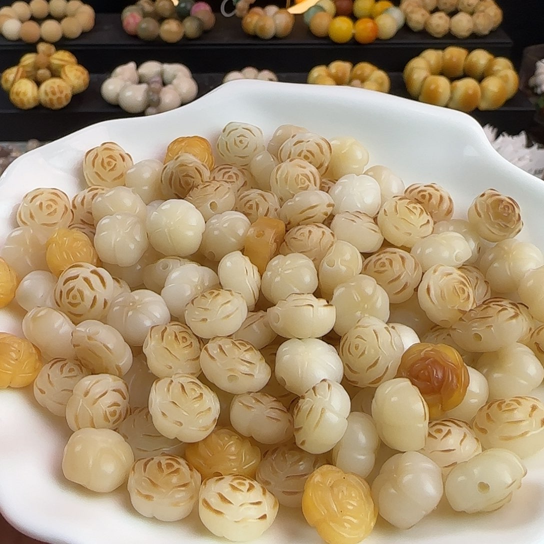 菩提根/象牙果手串卡12炭烤山茶花30颗