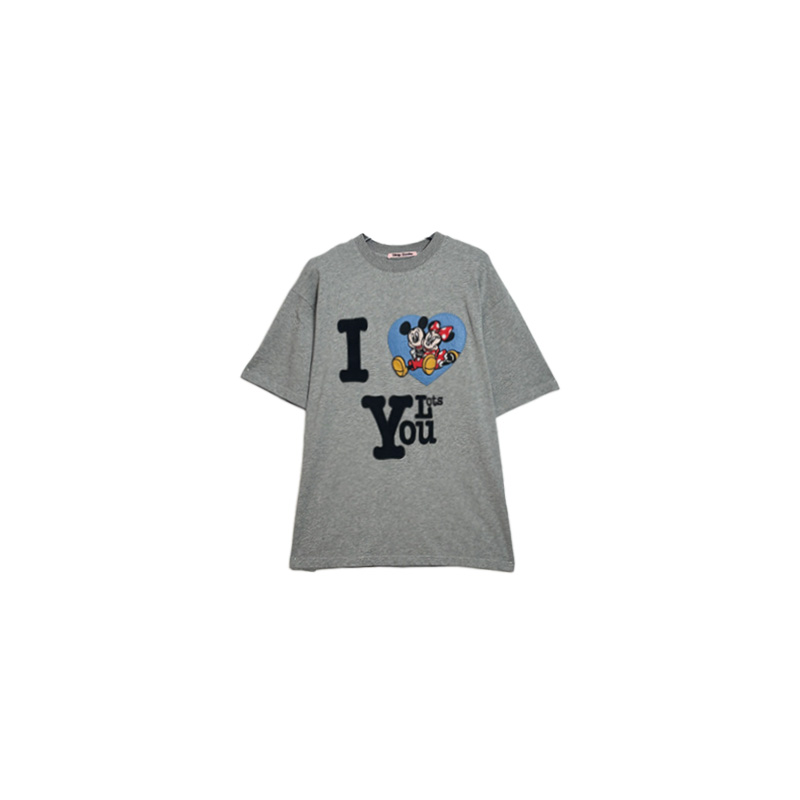 南油小众设计师新品灰色英文图案短袖T恤