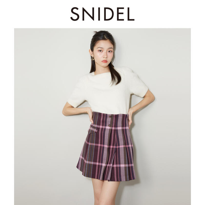 秋冬简约百搭纯色圆领中袖动物毛针织衫SWNT244042