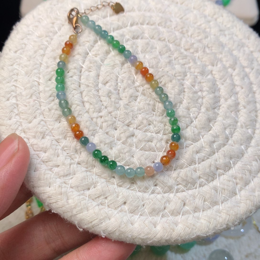 翡翠散珠浓色彩虹手串