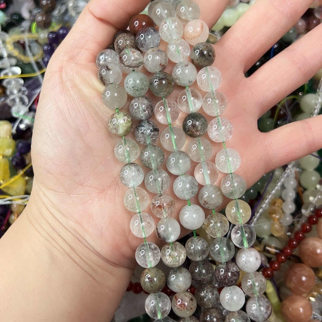 玛瑙/玉髓未镶嵌珠宝半成品，卡10绿幽灵一条