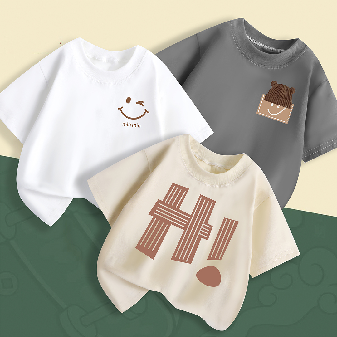 夏季儿童纯棉t袖百搭潮流韩版男女童圆领短袖上衣洋气宝宝x