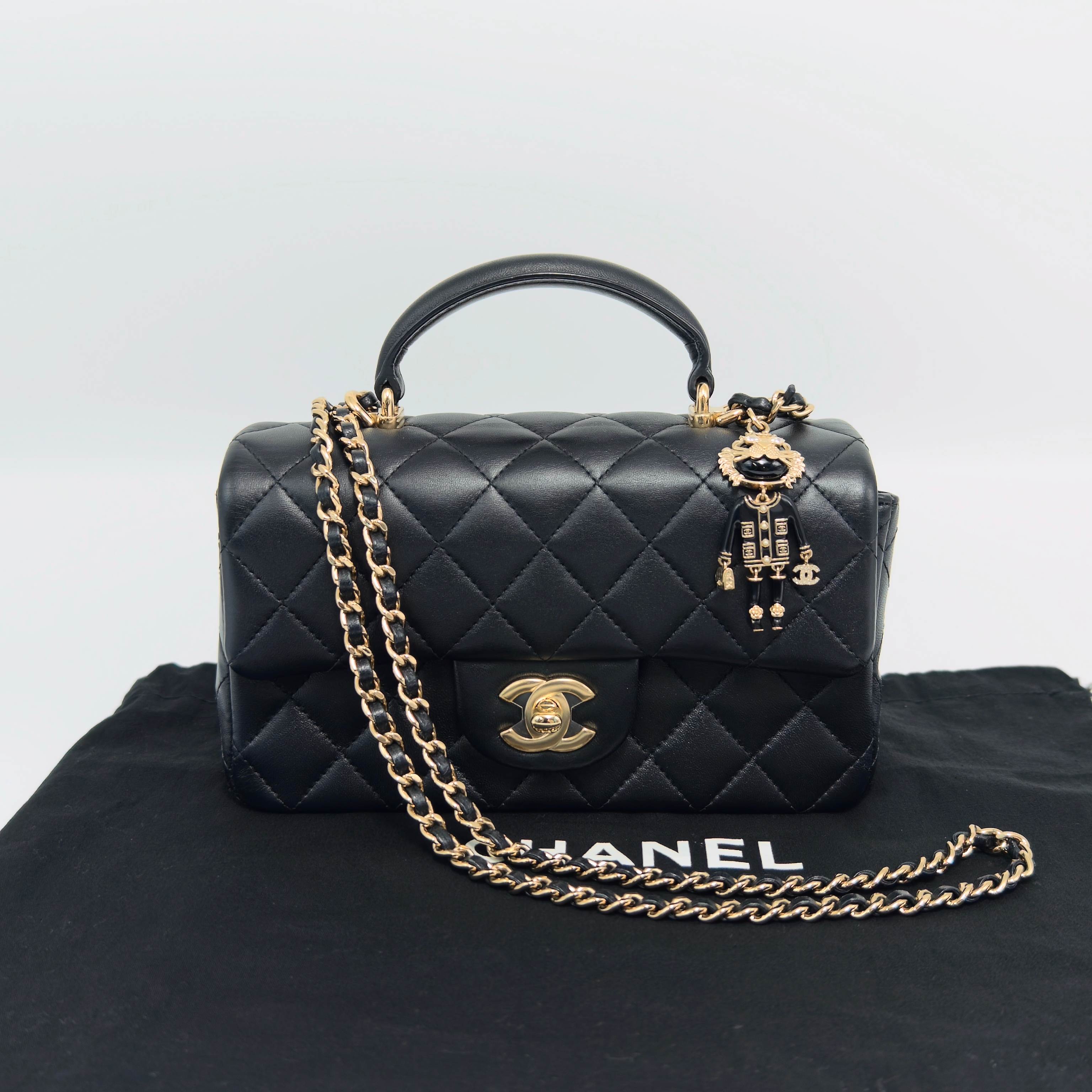 95新 Chanel/香奈儿 黑金22s小狮子CF大mini手提单肩斜挎包 20730