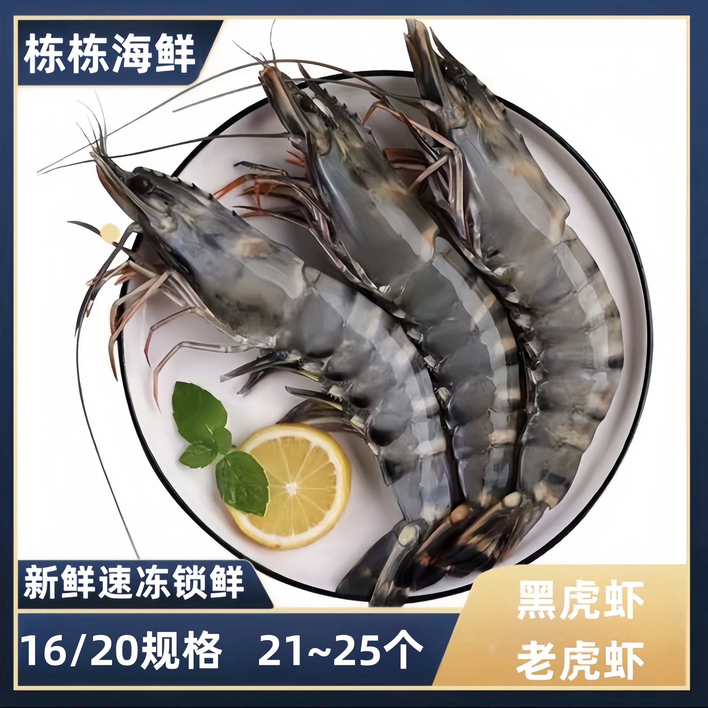 【栋栋严选】海捕黑虎虾新鲜速冻16/20规格 净重2.5斤 特A级0冰